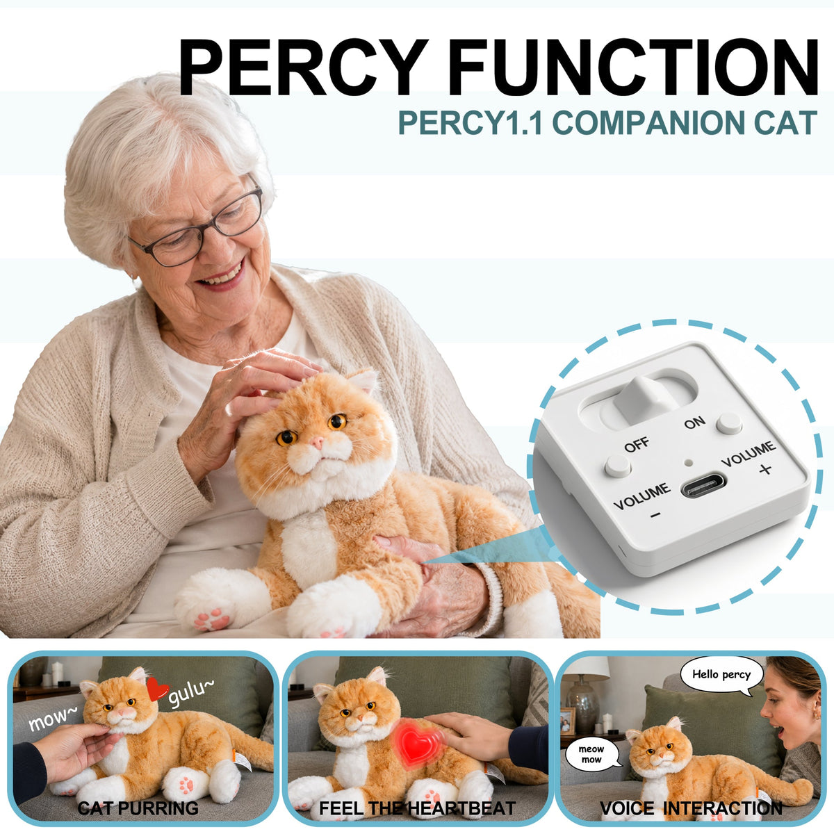 Percy Robot Cat - Interactive Emotional Support Pet Weighted