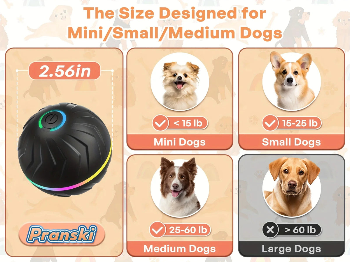 Intelligent dog toy, interactive pet toy, random rolling and jumping, colorful lights, long-lasting battery life of 4 hours, inc