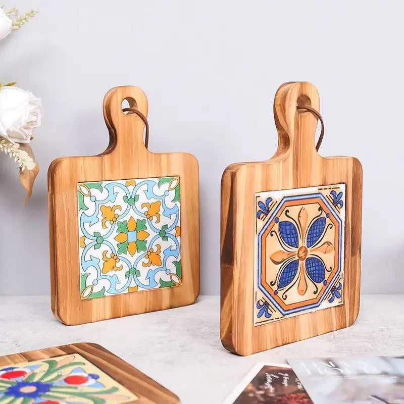 Home Creative Wood Tiles Pot Mat Anti-Scalding Plate Mat Drink Coasters Wooden Trivet Frame for Hot Tea Pots Non-slip Cup Mat