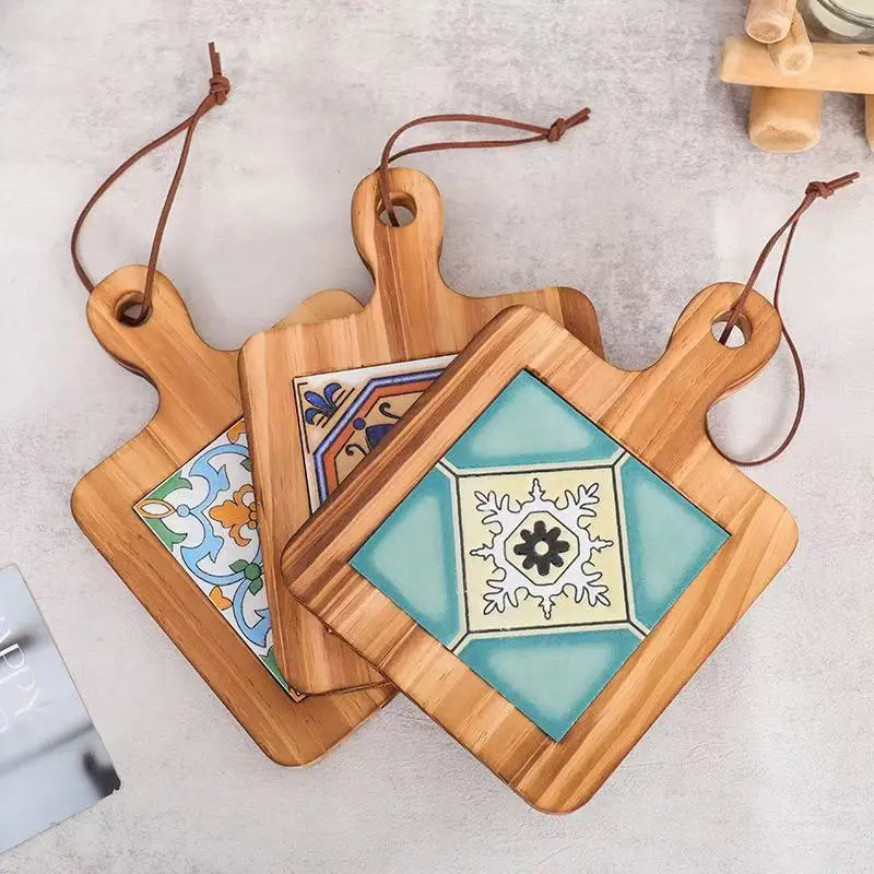 Home Creative Wood Tiles Pot Mat Anti-Scalding Plate Mat Drink Coasters Wooden Trivet Frame for Hot Tea Pots Non-slip Cup Mat