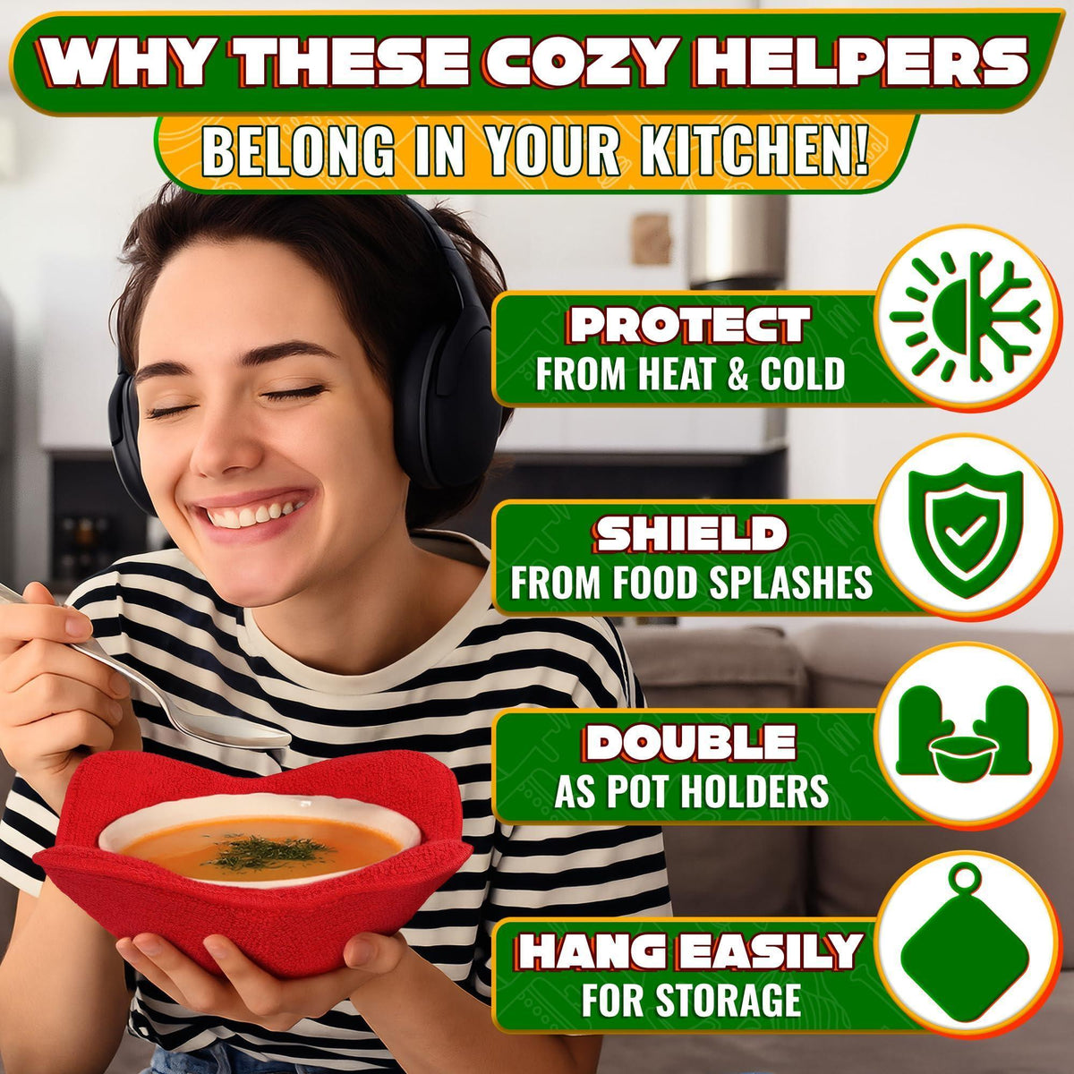 2 Pcs Red Microwave Bowl Holder (7.5 ×7.5 ) – Microwave Bowl Cozy with Durable Heat Resistant Fabric for Hot Dishes – Effortless Secure Serving of Hot Food Bowls Cups & Saucers