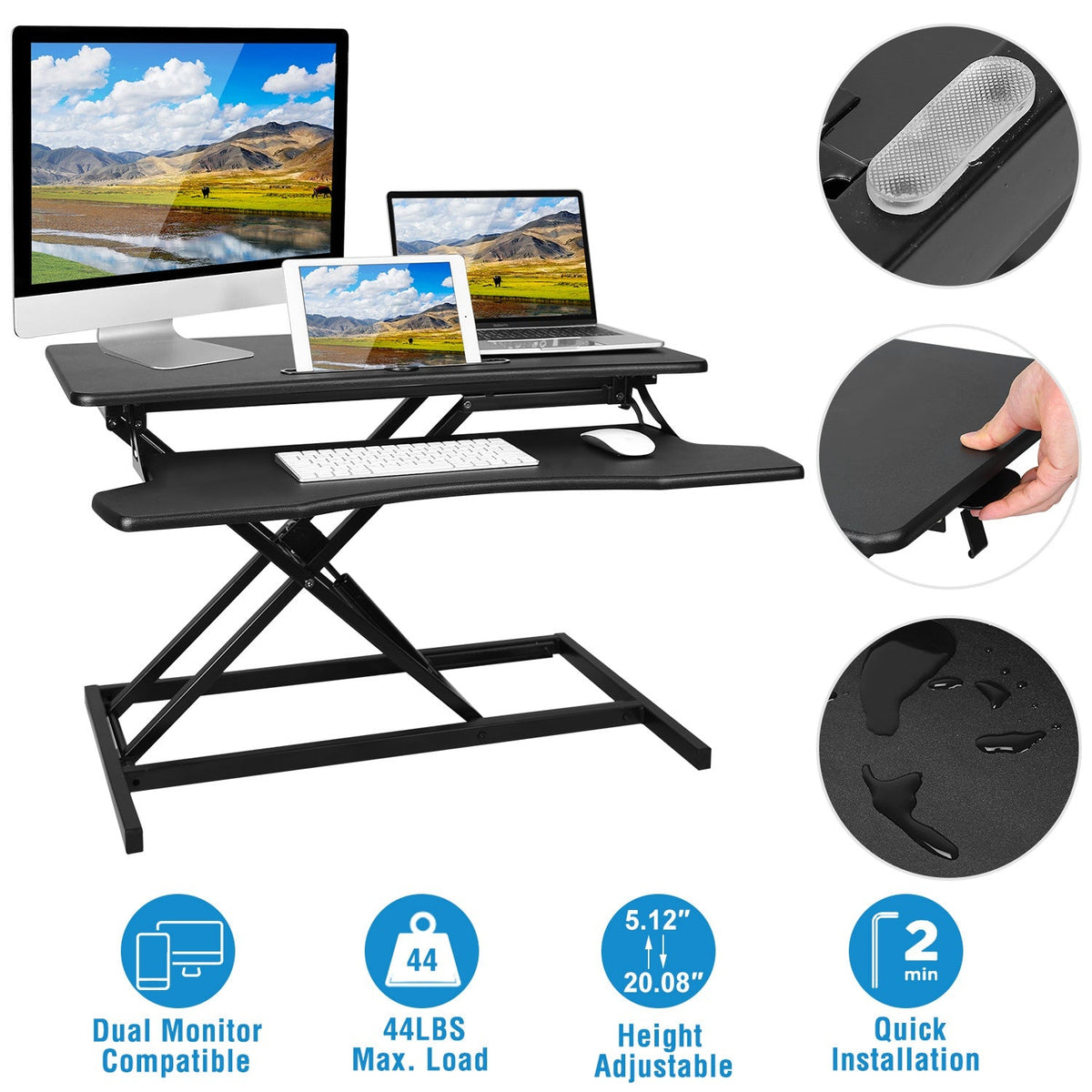 Height Adjustable Standing Desk Converter Workstation Sit Stand Dual Monitor Laptop Desk Riser Tabletop